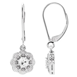 Diamond Old Cut Round Leverback Earring Flower Style 2.25 Carats