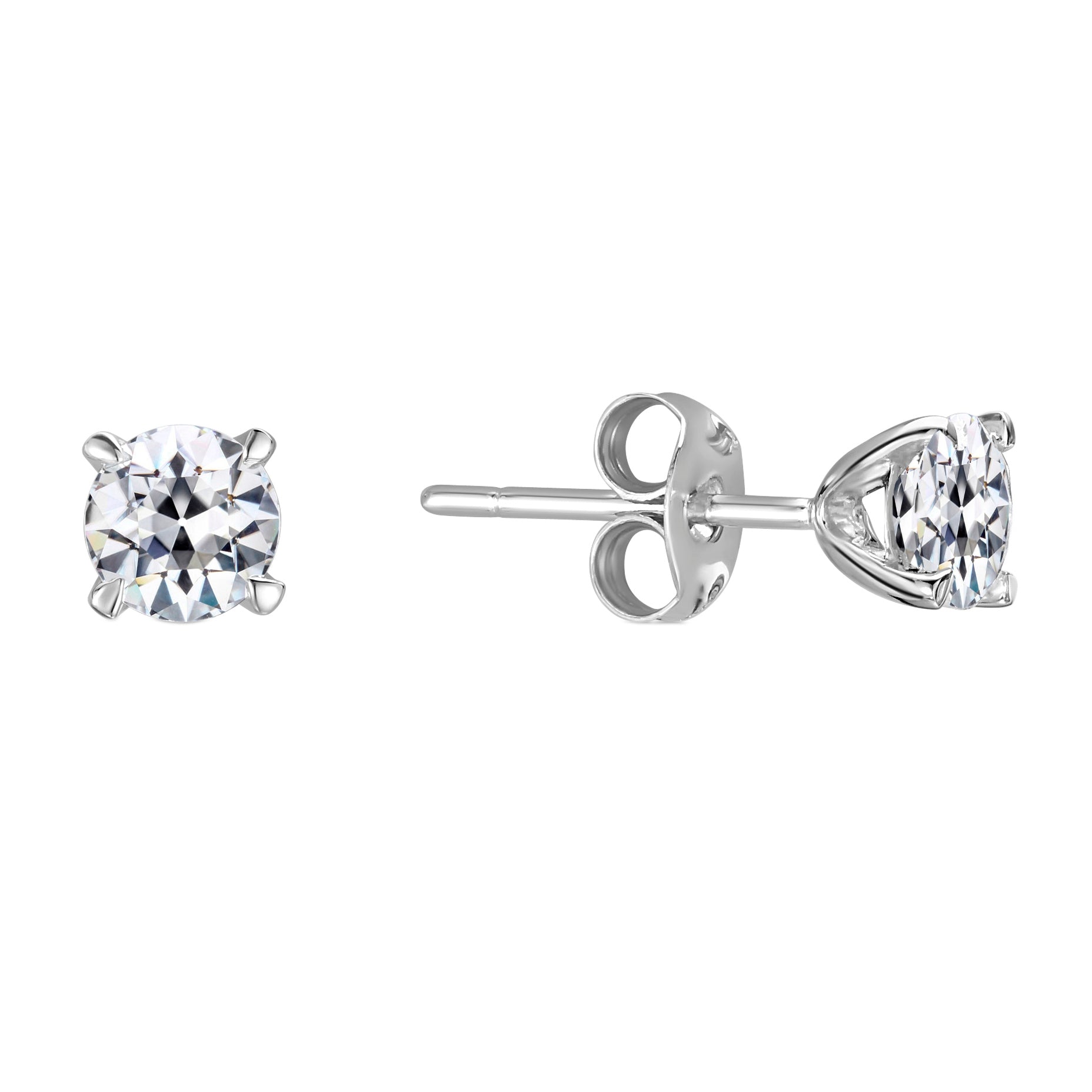 2 Carats Diamond Old Cut Stud Earrings Ladies Jewelry White Gold