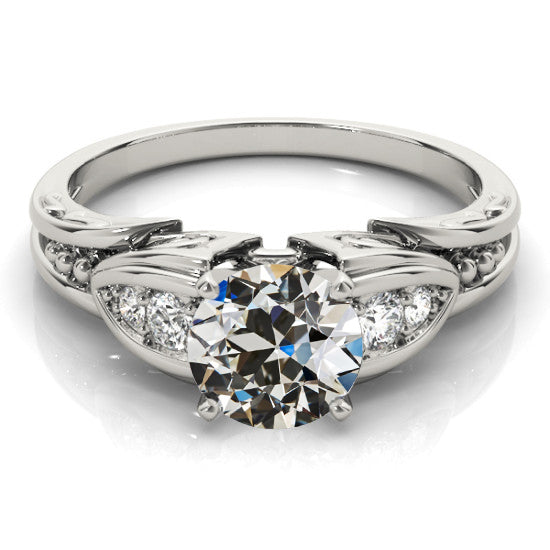 Woman's White Round Anniversary  Diamond Old Mine Cut Anniversary Ring