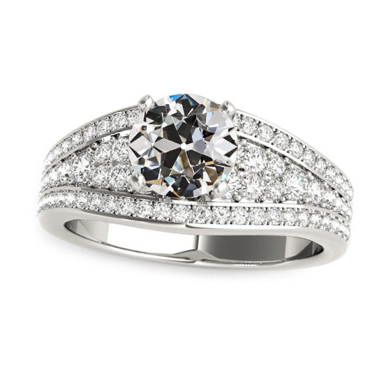 Diamond Old Miner Cut Ring Gold Prong Pave Set