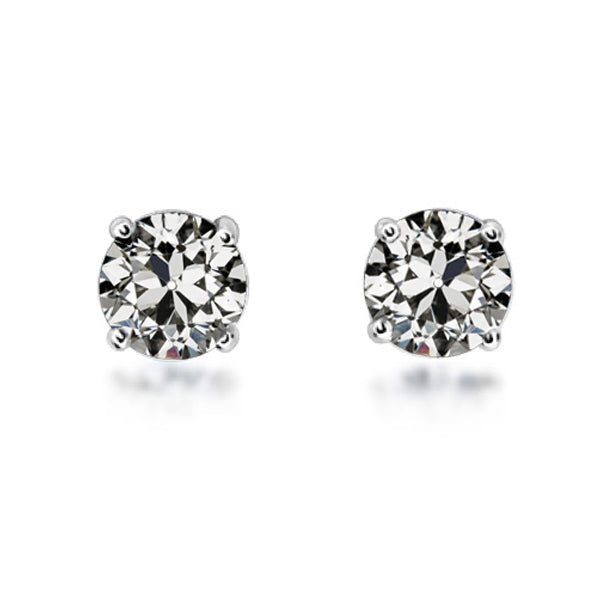 3 Carats Diamond Old Mine Cut Stud Earrings 4 Prong Set Jewelry