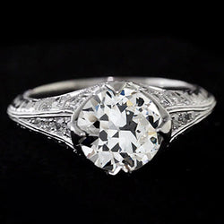 Real Natural Earth Mined Diamond Old Mine Cut Wedding Ring Vintage Style 2.50 Carats Filigree