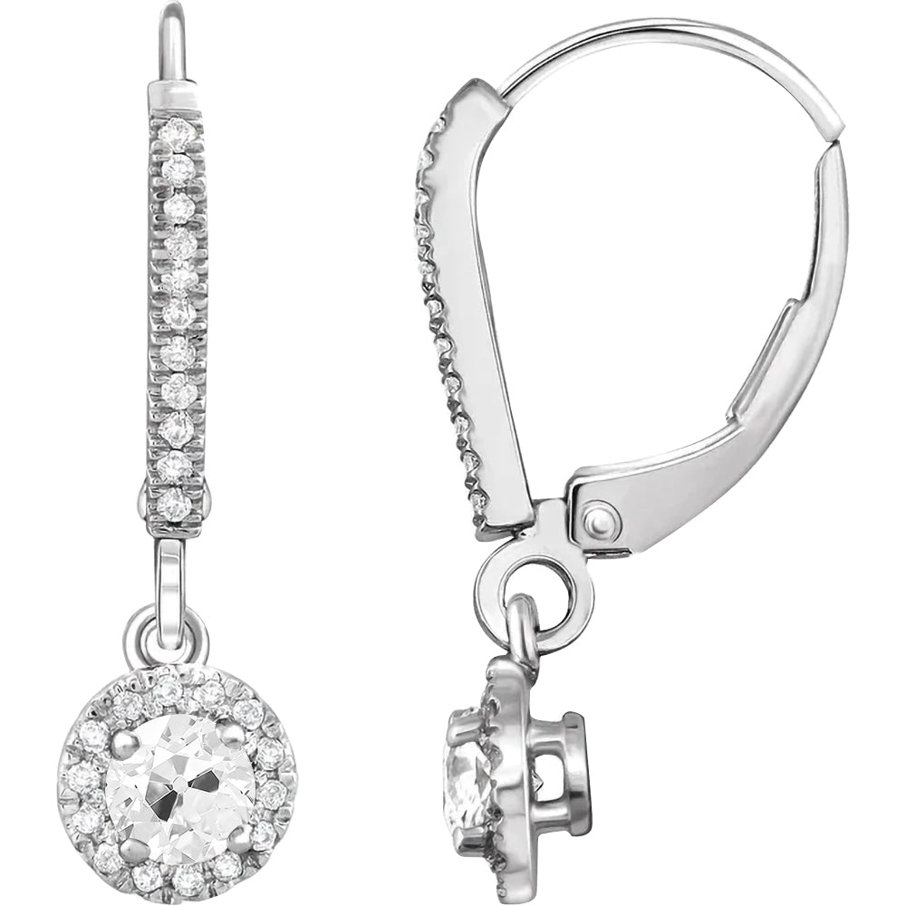 4.25 Carats Diamond Old Miner Leverback Earrings Halo 4 Prong Set