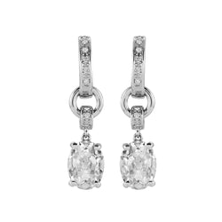 Diamond Oval Old Miner Hoop Earrings Prong Set White Gold 4.50 Carats