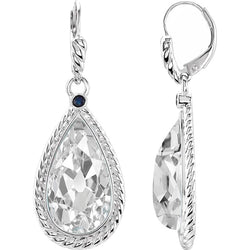Diamond Pear Old Cut & Blue Sapphire Leverback Earrings 6.50 Carats