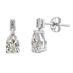 Mined Diamond Pear & Baguette Old Cut Dangle Earrings Basket Style 2.50 Carats