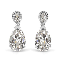 Diamond Pear & Round Old European Dangle Earrings V Prong Set 9 Carats