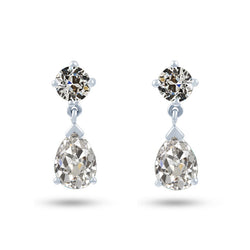 Real Diamond Pear & Round Old Mine Cut Drop Earrings 5 Carats