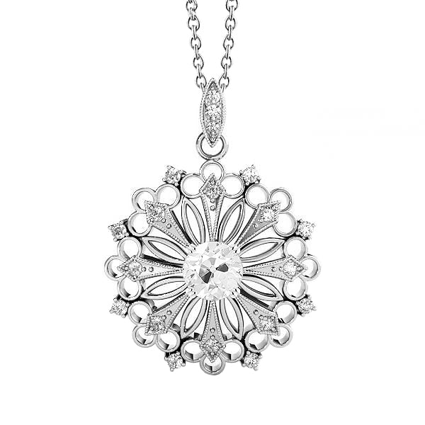 Diamond Pendant Antique Style Old Miner Cut Prong Set