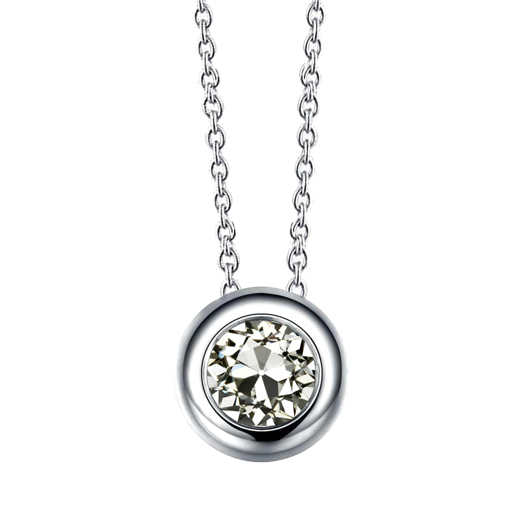 Diamond Pendant 1.50 Ct Bezel Set White Gold Round Old Miner 