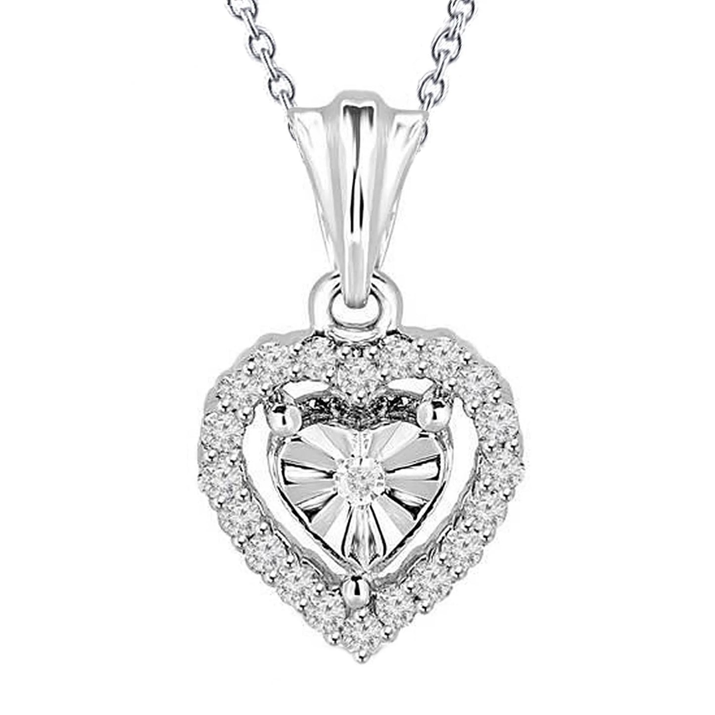 Diamond Pendant Necklace Heart Shaped Round Brilliant Diamond Cut Mounting