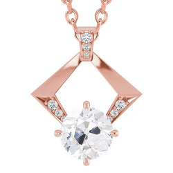 Diamond Pendant Necklace Round Old Mine Cut 3.50 Carats Rose Gold