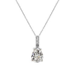Natural Diamond Pendant 2 Ct Pear Cut Old Miner White Gold 14K