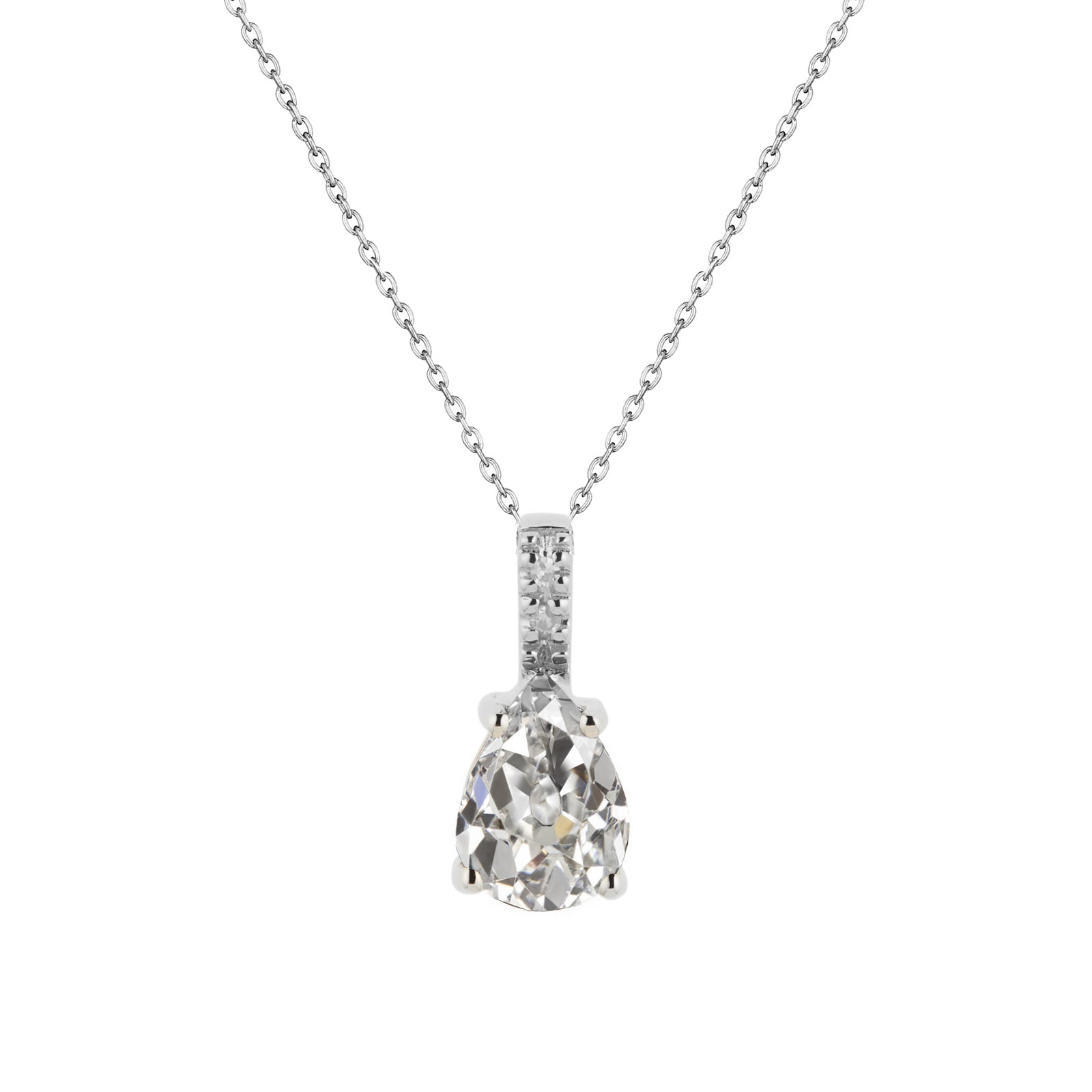 Diamond Pendant 2 Ct Pear Cut Old Miner White Gold 14K 