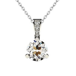 Earth Mined Natural Real Diamond ( Not Lab Grown ) Pendant 1.50 Ct Prong Set Old Cut 16” Chain