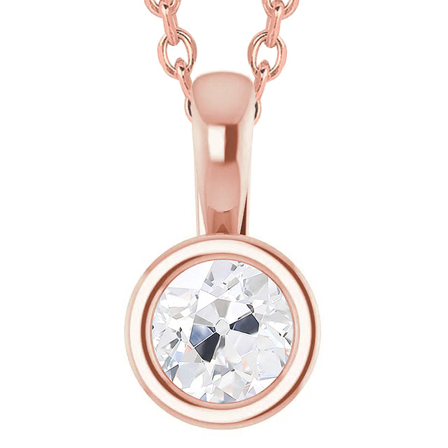 Diamond Pendant Rose Gold Bezel Old Miner Cut