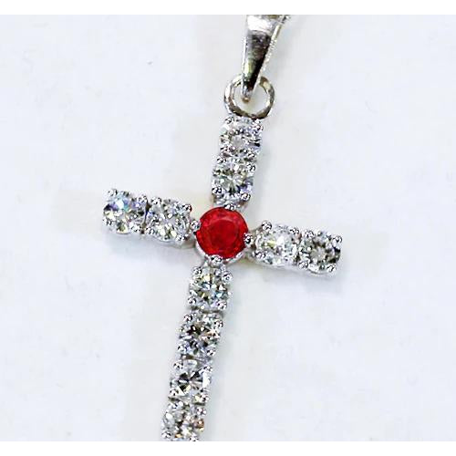 Gemstone Pendant Diamond Pendant Ruby 3.25 Carats Cross F Vs1 White Gold 2.5 Inches