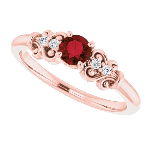 Ladies Style Amazing Diamond     Burma Ruby Antique Style Rose Gold