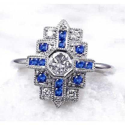 Diamond Ring   Antique Style Ceylon Blue Sapphire  New Quality 