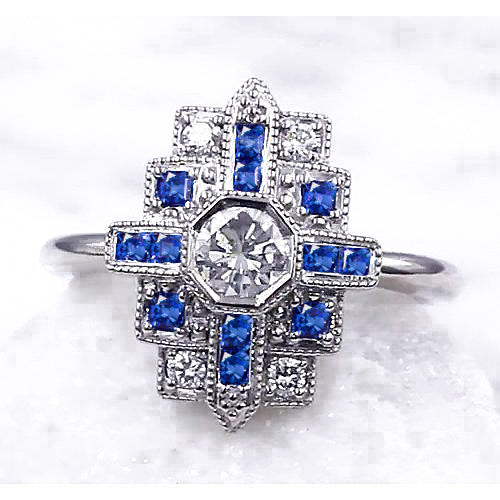 Diamond Ring   Antique Style Ceylon Blue Sapphire  New Quality 