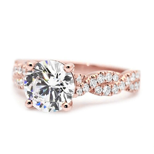 Rose Gold Women Diamond Engagement Ring Solitaire Ring with Accents