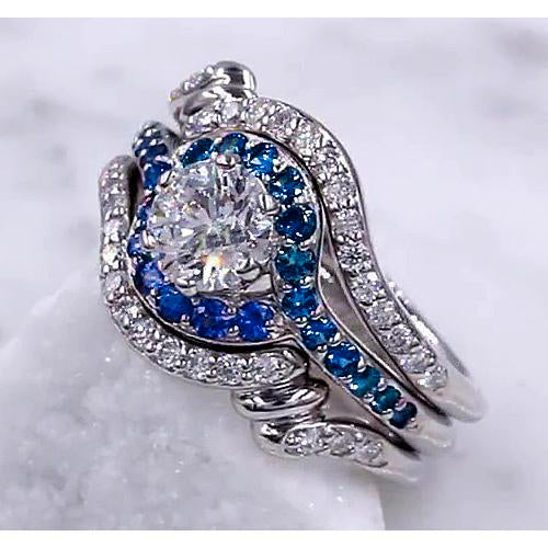 Products Diamond Ring Set 3.50 Carats Blue Sapphire Women Jewelry