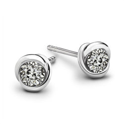 Earth Mined Natural Real Diamond ( Not Lab Grown ) Round Old Cut Stud Earrings Twisted Bezel Set 2 Carats Jewelry