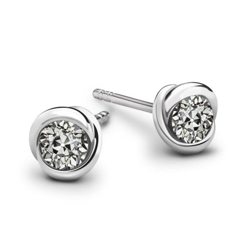Diamond Round Old Cut Stud Earrings Twisted Bezel Set 2 Carats Jewelry