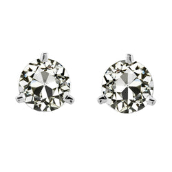 Mined Diamond Round Old European Stud Earrings 3 Prong Set 4 Carats Gold
