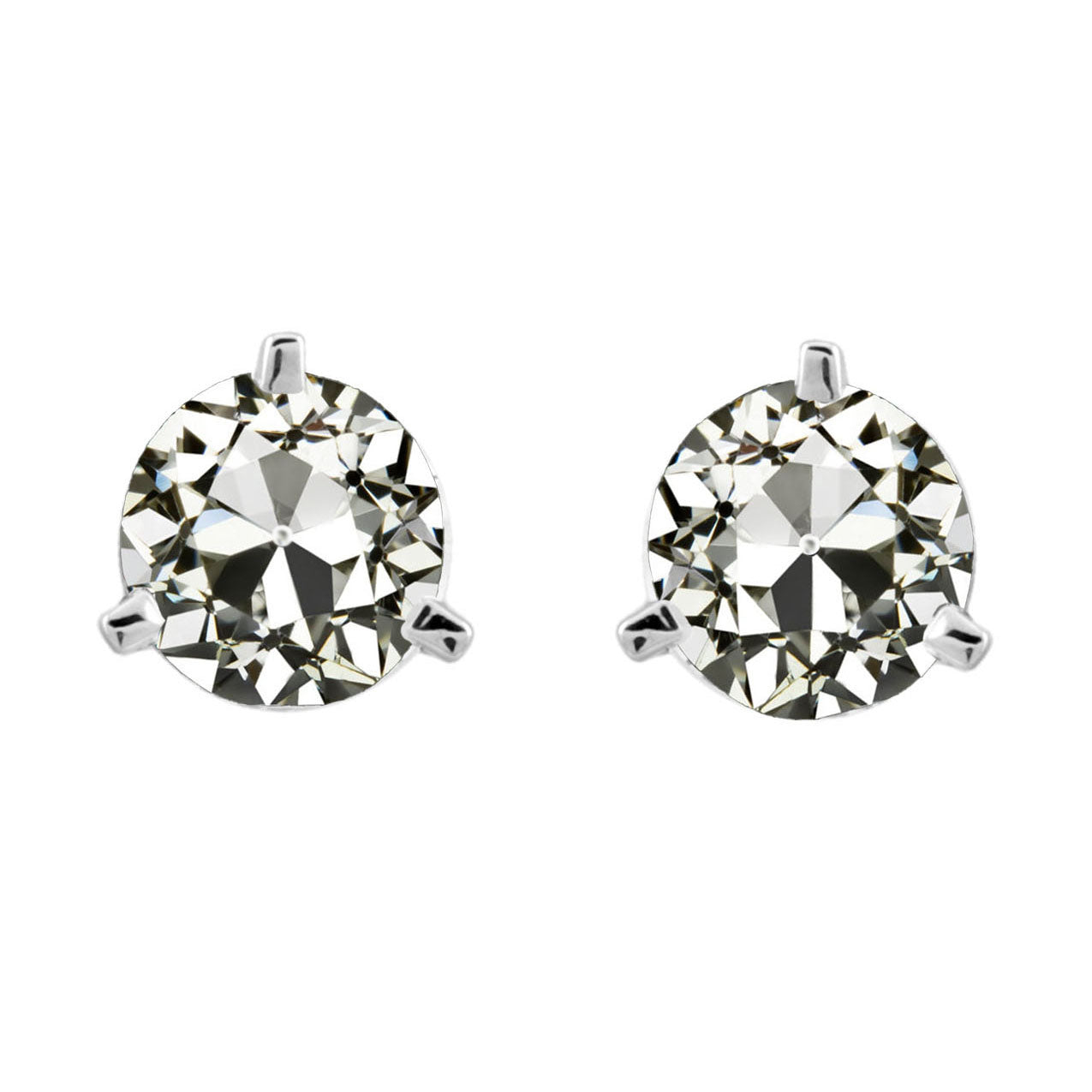 Diamond Round Old European Stud Earrings 3 Prong Set 4 Carats Gold
