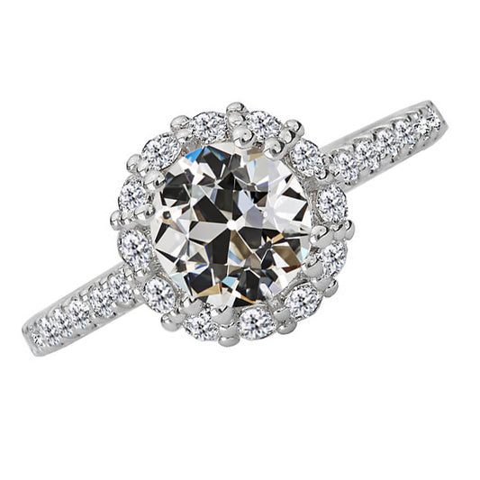 Diamond Old Miner Cut Halo Engagement Ring White Gold