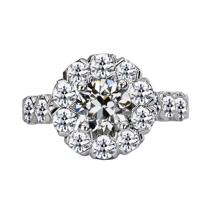 Diamond Round Old Mine Cut Halo Ring