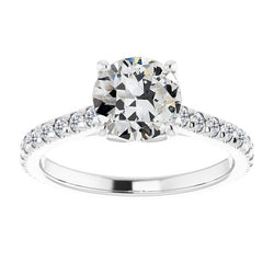 Diamond Round Old Mine Cut Solitaire Ring With Accents 5 Carats