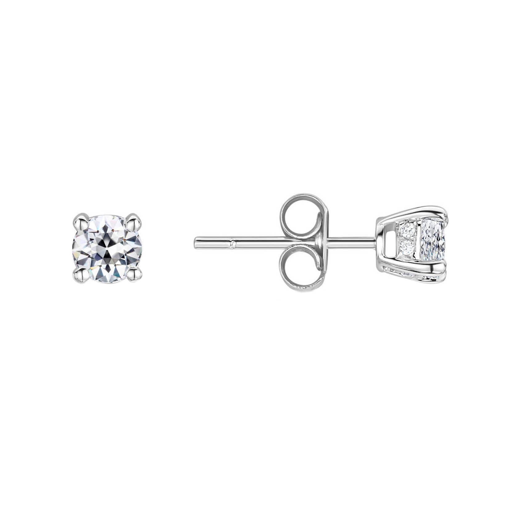 Diamond Round Old Miner Stud Earrings 2 Carats Ladies Jewelry 14K Gold