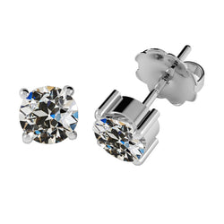 4 Carats Real Diamond Round Old Miner Stud Earrings Prong Set Gold Jewelry