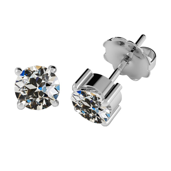 4 Carats Real Diamond Round Old Miner Stud Earrings Prong Set Gold Jewelry