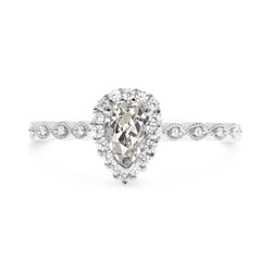 Natural Earth Mined Diamond Round & Pear Old Mine Cut Halo Ring Milgrain 3 Carats