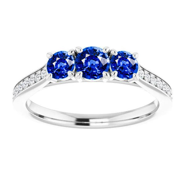 Diamond Sapphire Ring  Claw Prong Setting Women Jewelry