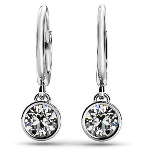 2 Ct Diamond Solitaire Earrings Old Cut Round Bezel Set 