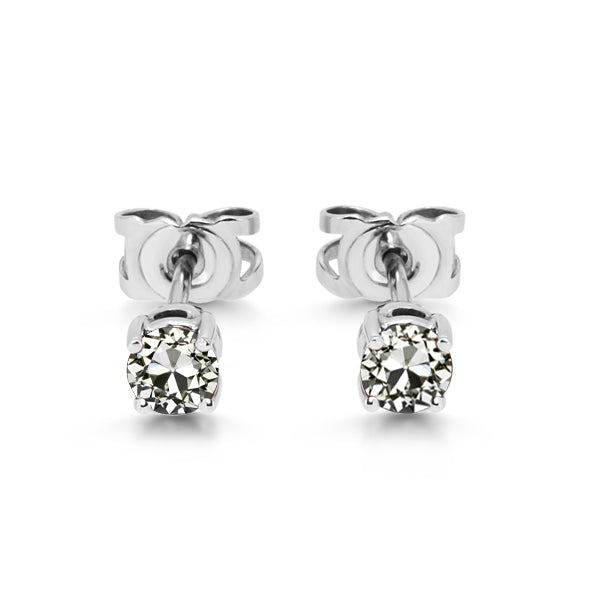 Diamond Solitaire Round Old European Stud Earring Push Backs 2 Carats