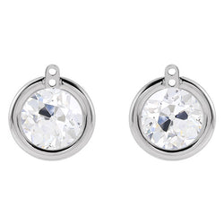 Natural Real Diamond Stud Earrings Bezel Set Round Old Mine Cut 4 Carats White Gold