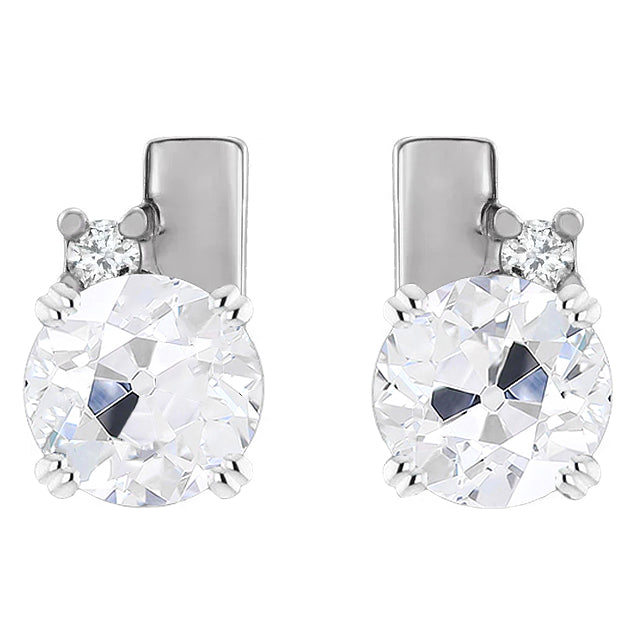 Diamond Stud Earrings Prong Set Round Old Miner 8 Carats White Gold
