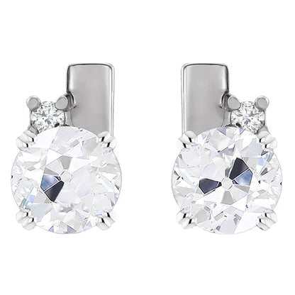 Diamond Stud Earrings Prong Set Round Old Miner 8 Carats White Gold