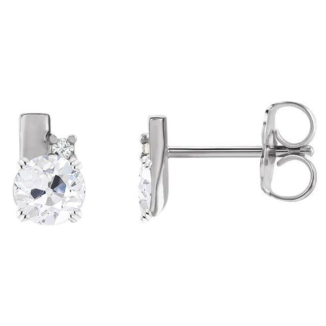 Diamond Stud Earrings Prong Set Round Old Miner 8 Carats White Gold