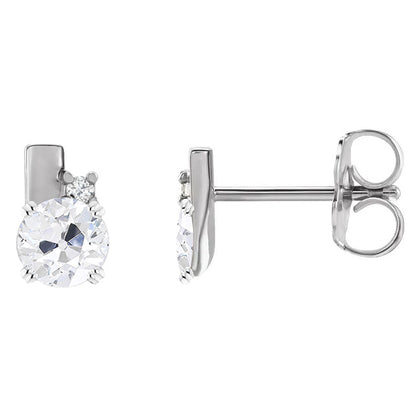 Diamond Stud Earrings Prong Set Round Old Miner 8 Carats White Gold