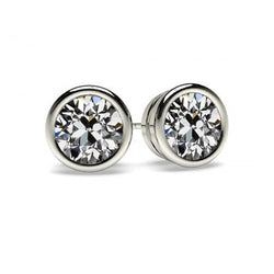 Diamond Stud Earrings Round Old Miner 3 Carats White Gold