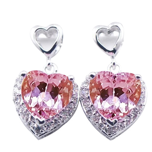 Natural Earth Mined Diamond Stud Women Earring 20.28 Ct White Gold Heart Cut Kunzite