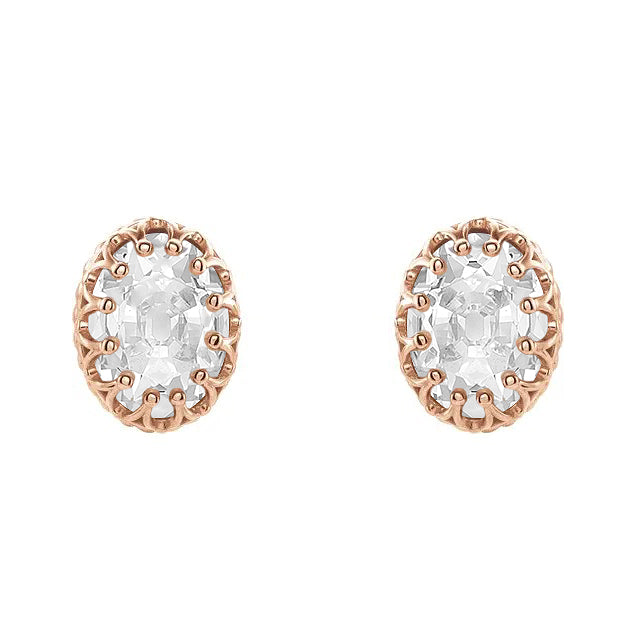 Diamond Studs 5.50 Ct Earrings Oval Old Cut Rose Gold 