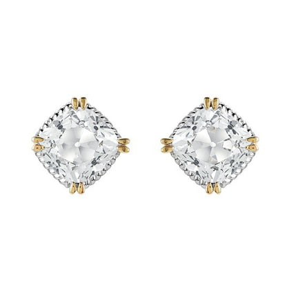 Diamond Studs 6 Ct Cushion Old Cut Earrings Two Tone 14K