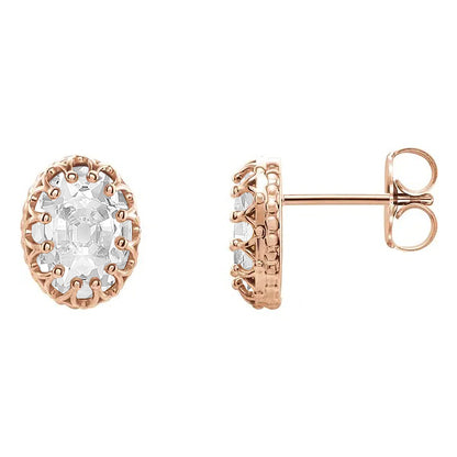 Diamond Studs 5.50 Ct Earrings Oval Old Cut Rose Gold 